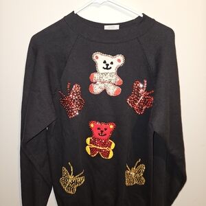 Vintage Hanes Black Sweatshirt with Sequin Teddy Bears